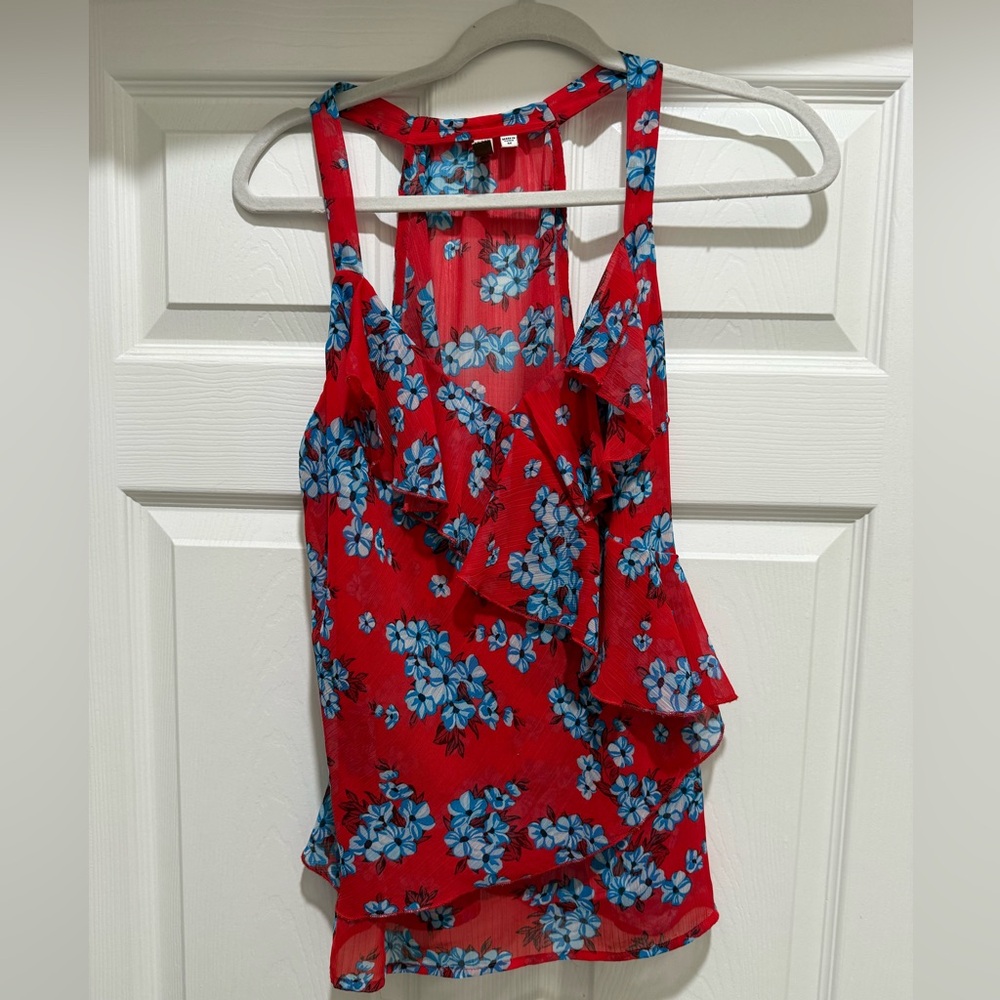 Kut from the Kloth Red Floral Ruffle Camisole